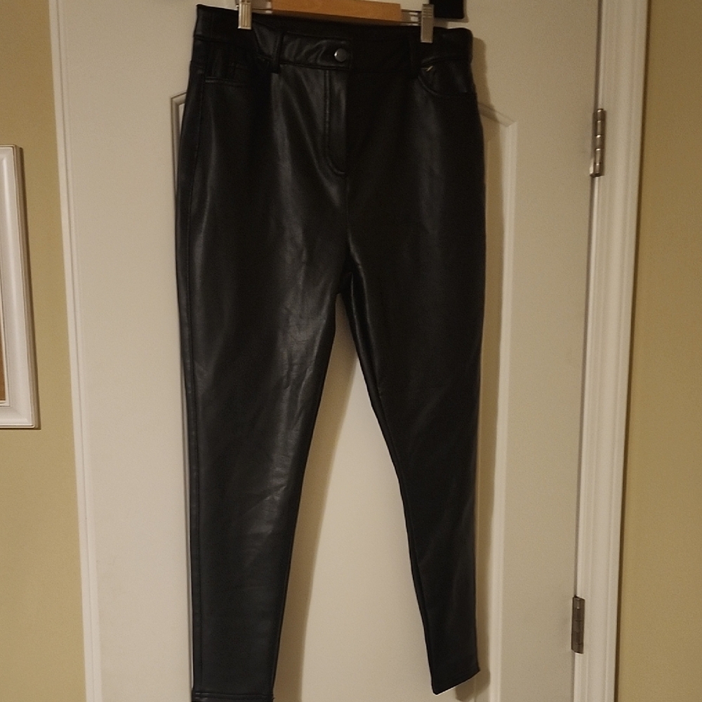 Next Black Skinny Black Leather Pants Size 10 Women's